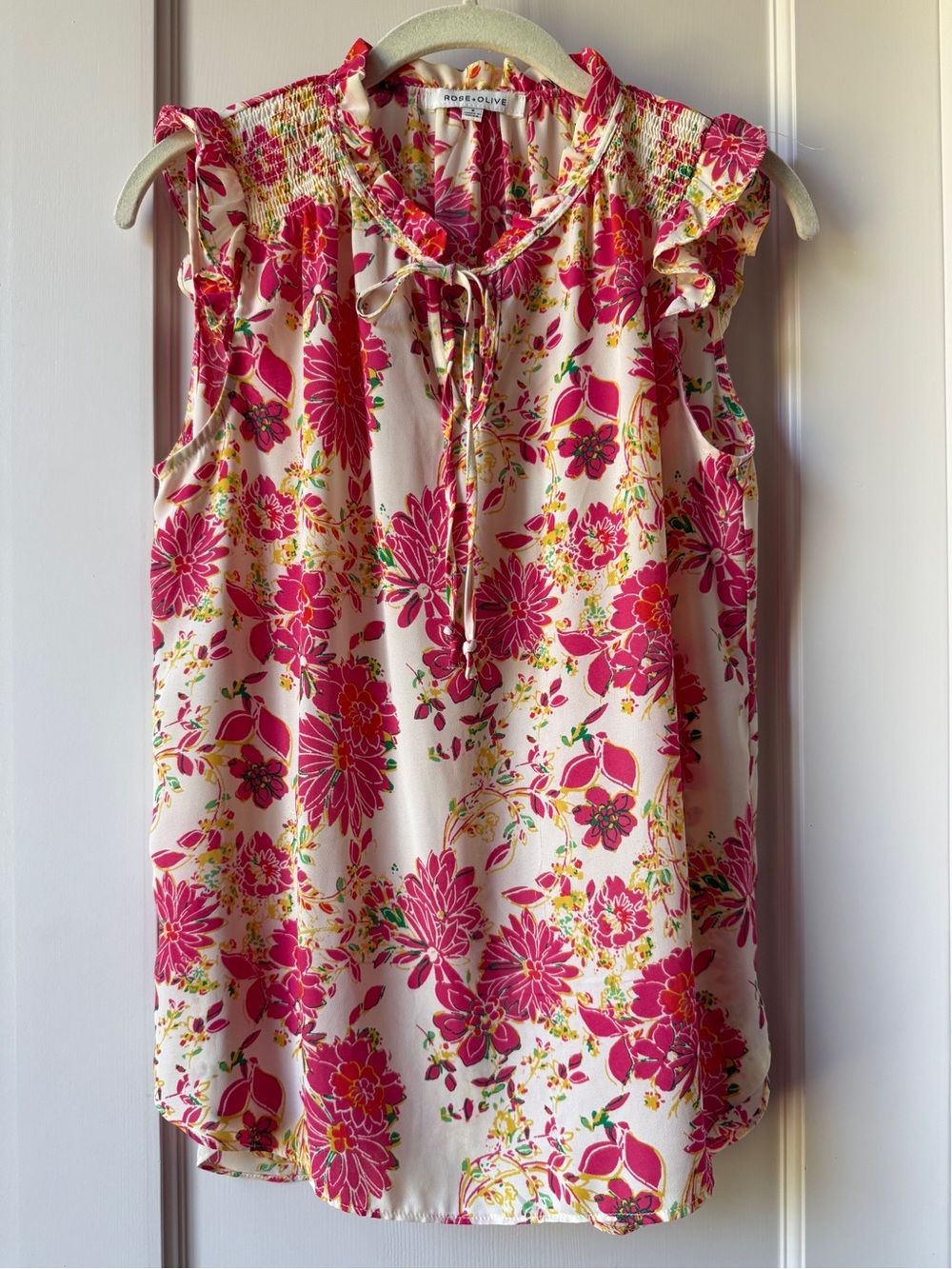 Rose & Olive Floral Ruffle Sleeveless Blouse